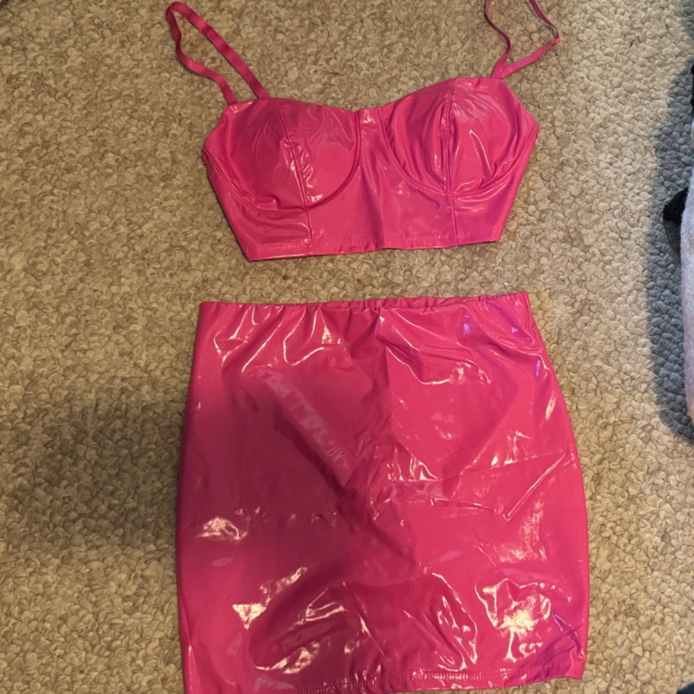Pink Vinyl Skirt and Top Set